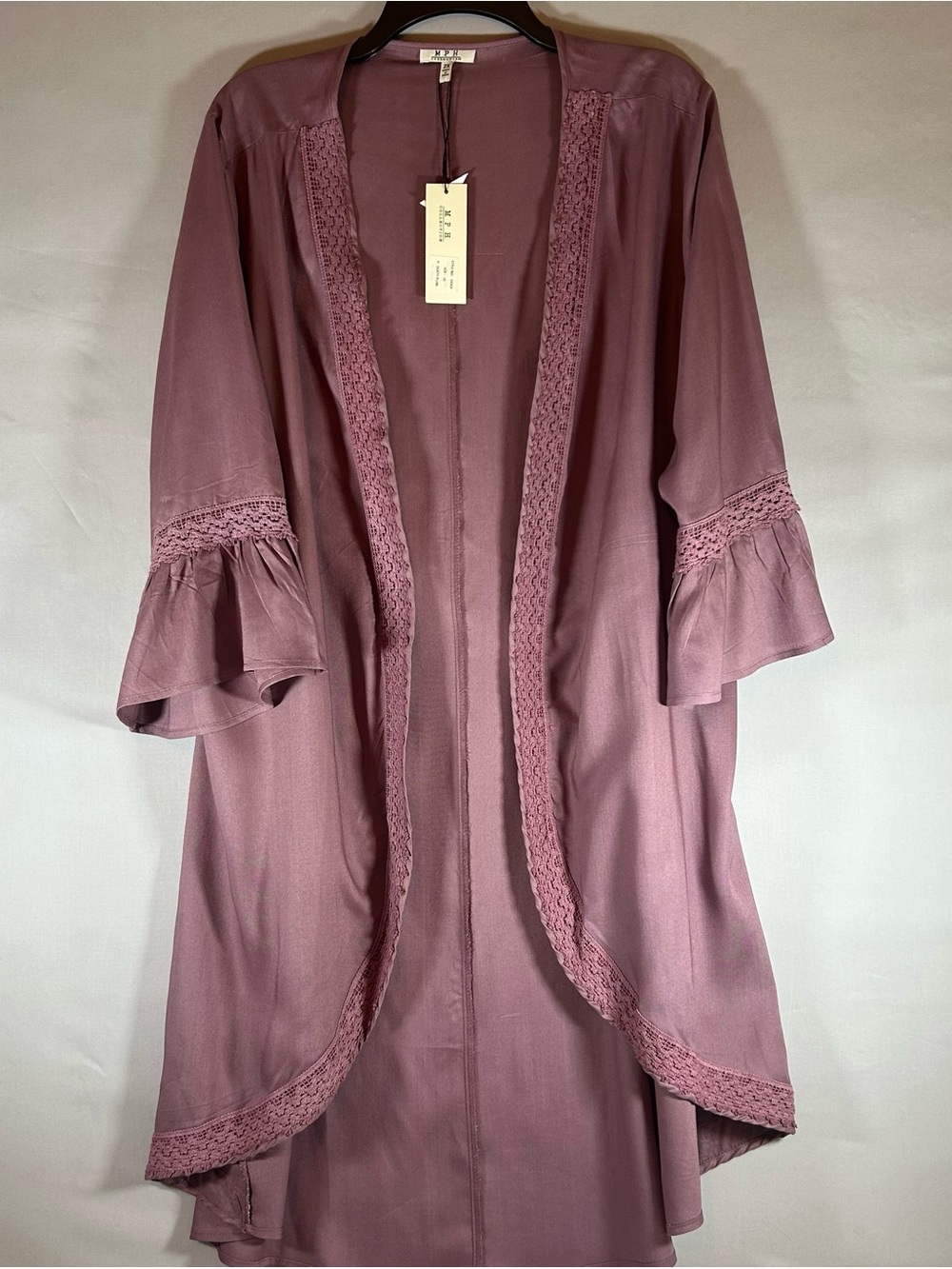 MPH Collections Womens Kimono Cardigan With Solid Fabric Sleeves 2x Mauve
